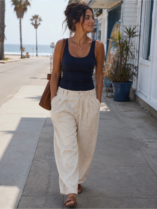Free People Pants - Free People Viscose Linen Relaxed Women’s Trousers Cream Size 4